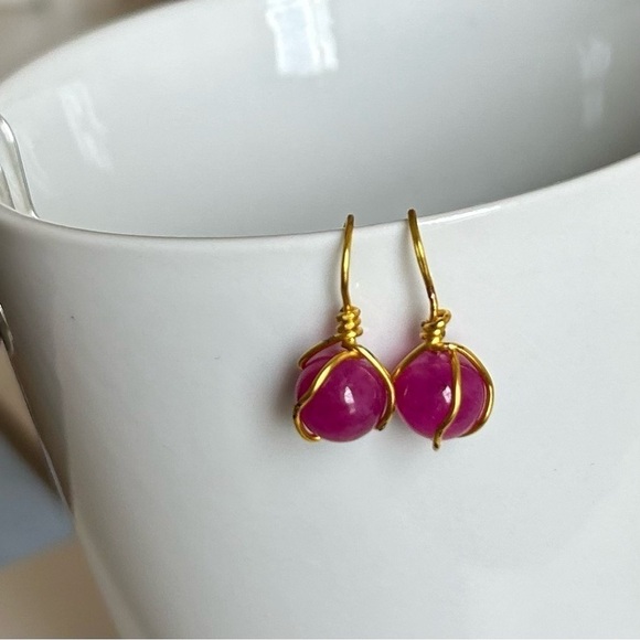 Tiger eyes fuchsia agate lot of three pairs wired handmade earrings .New - Picture 4 of 6